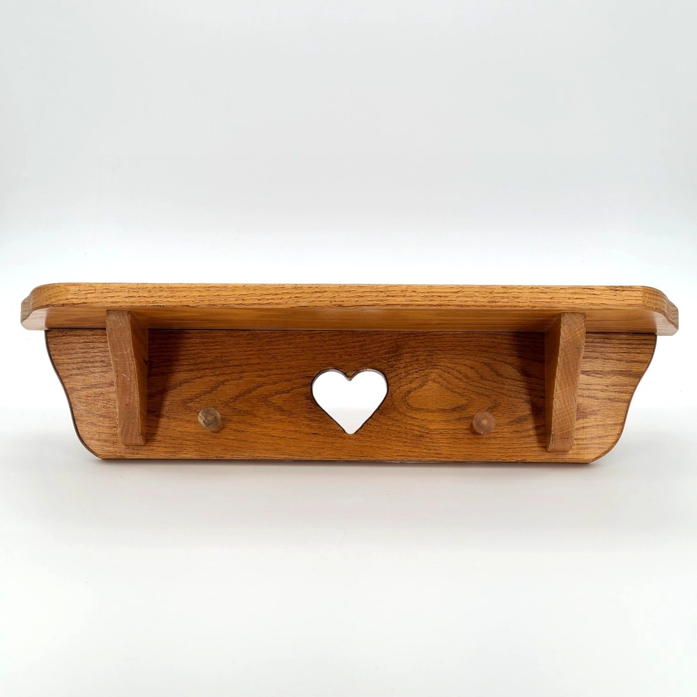 Cottagecore Vintage Wood Solid Wood Shelf Heart Cutout Pegs 22" Plate Grove Gma